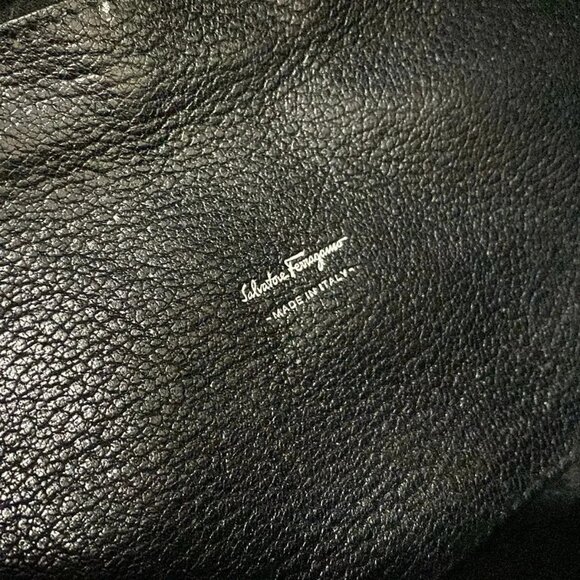 Auth Salvatore Ferragamo Amy Black Wool Leather Handbag - Picture 8 of 16